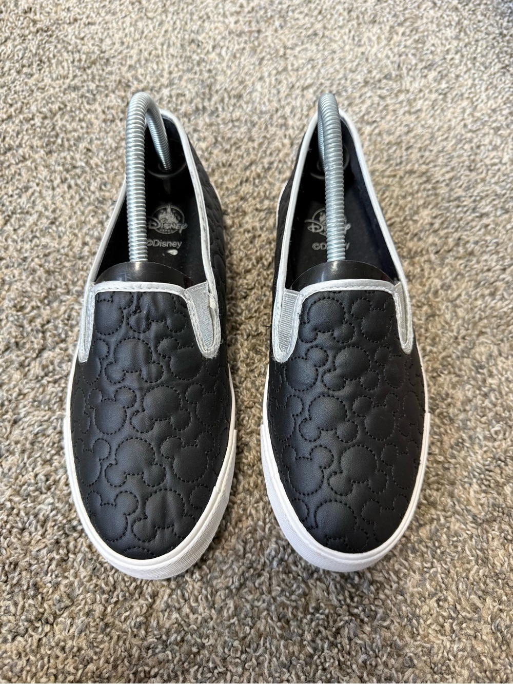 Disney Black Quilted Mickey Slip-On Shoes with White Trim
